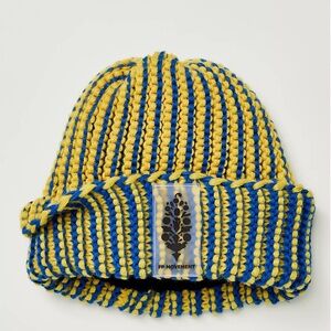 NWT FP Movement by Free People Striped Knit Beanie Winter Hat Blue and Yellow
